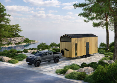 mobilny domek z samochodem